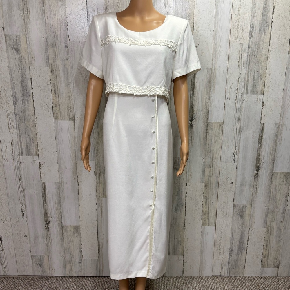 DJI Vintage 90’s Off White Popover Midi Dress